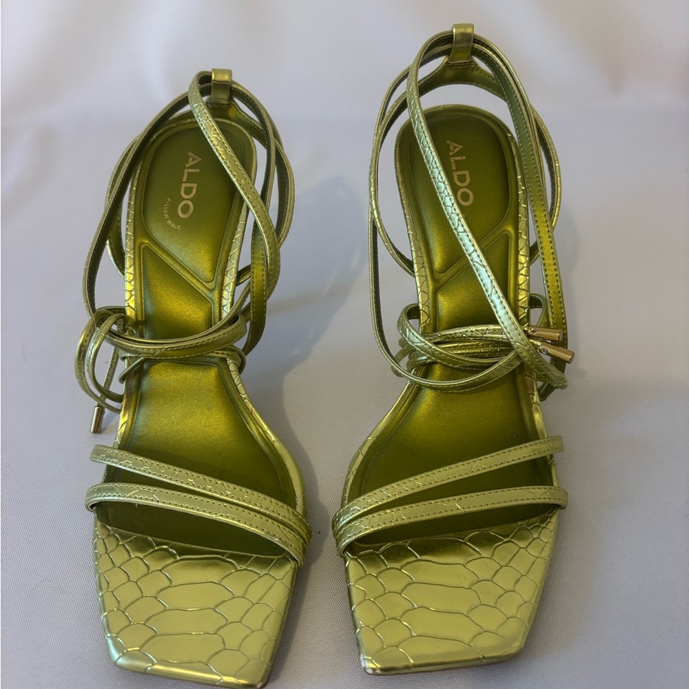 Aldo Metallic Green Strappy Heels